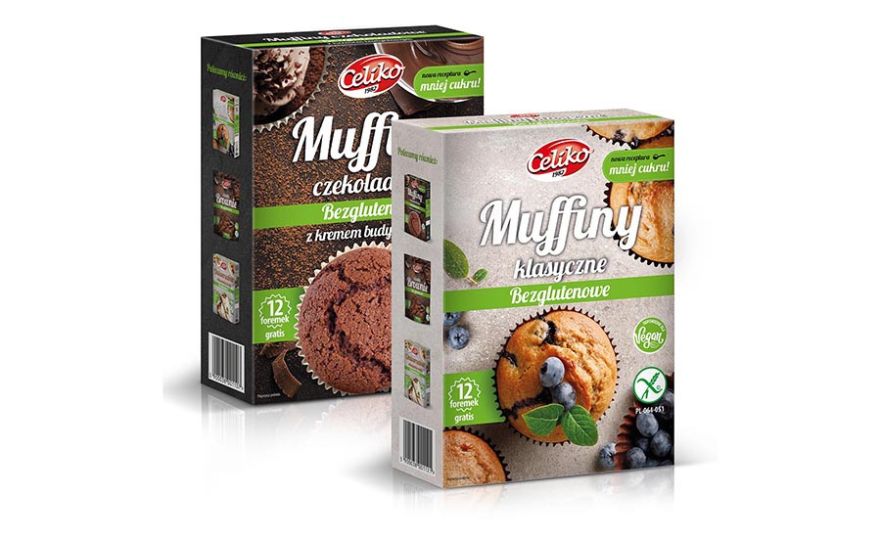 Muffiny bezglutenowe Celiko – klasyczne i czekoladowe z kremem budyniowym.